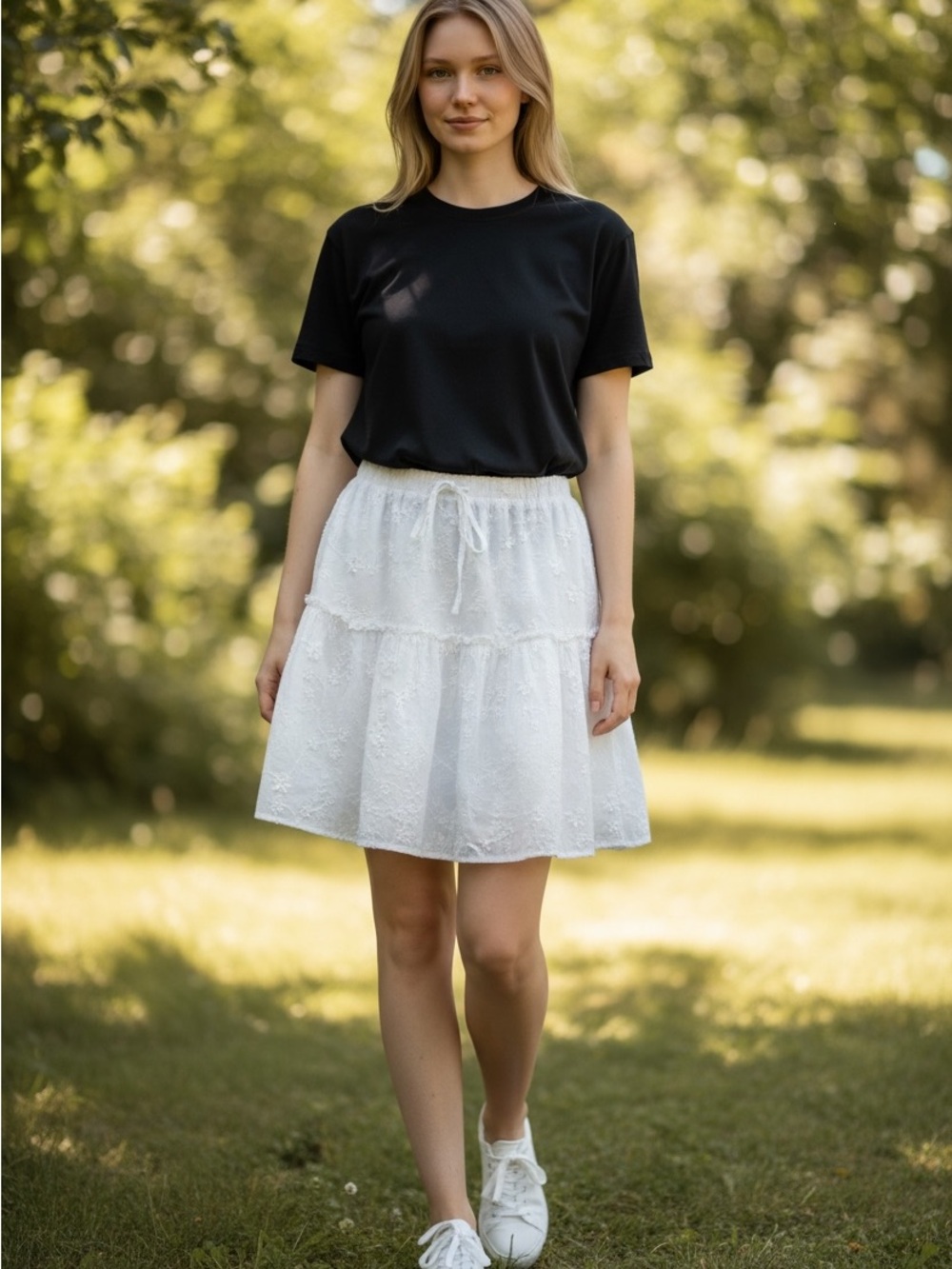 Pink Rose White Floral Eyelet Mini Skirt